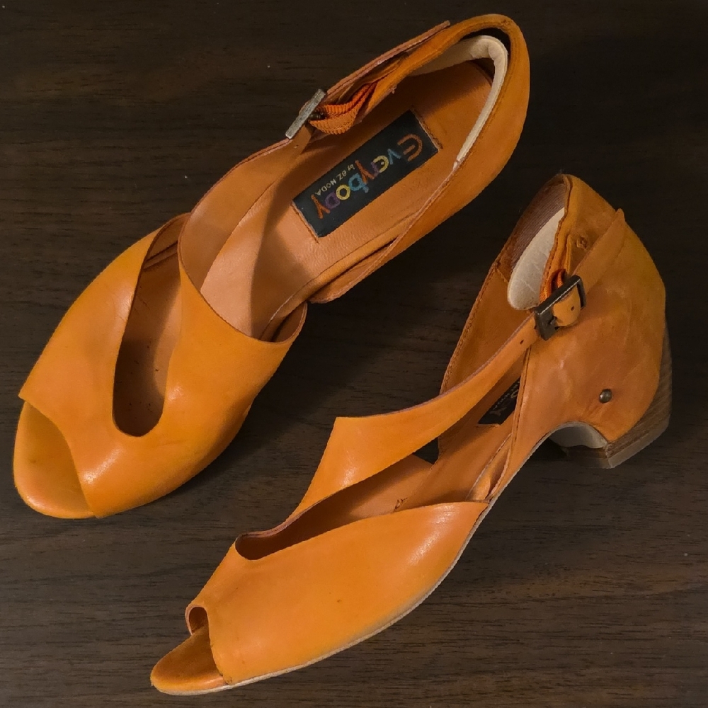 Vintage Orange Leather Open-Toe Slingback Kitten Heels Sz 41 (10)